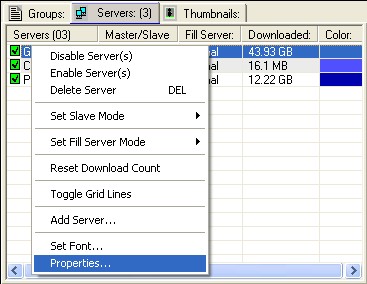 Server tab context menu